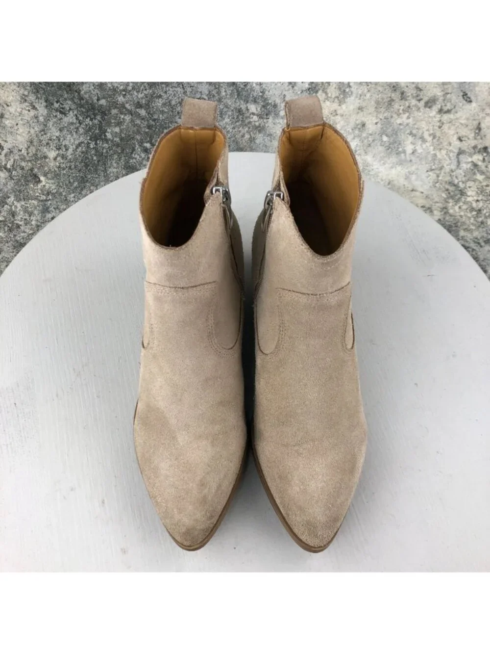 Nine West Women's Size 6M Javan Beige Leather Side Zip Ankle Booties Boots